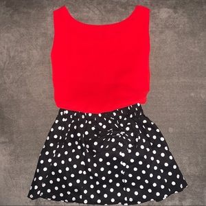 Girls Red Top and Polka Dot Skirt Set